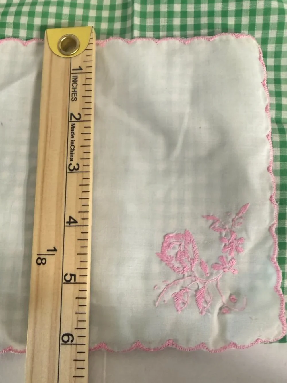 Vintage Strawberry Print Green Gingham Napkins Set 12 Lightweight Square Pink